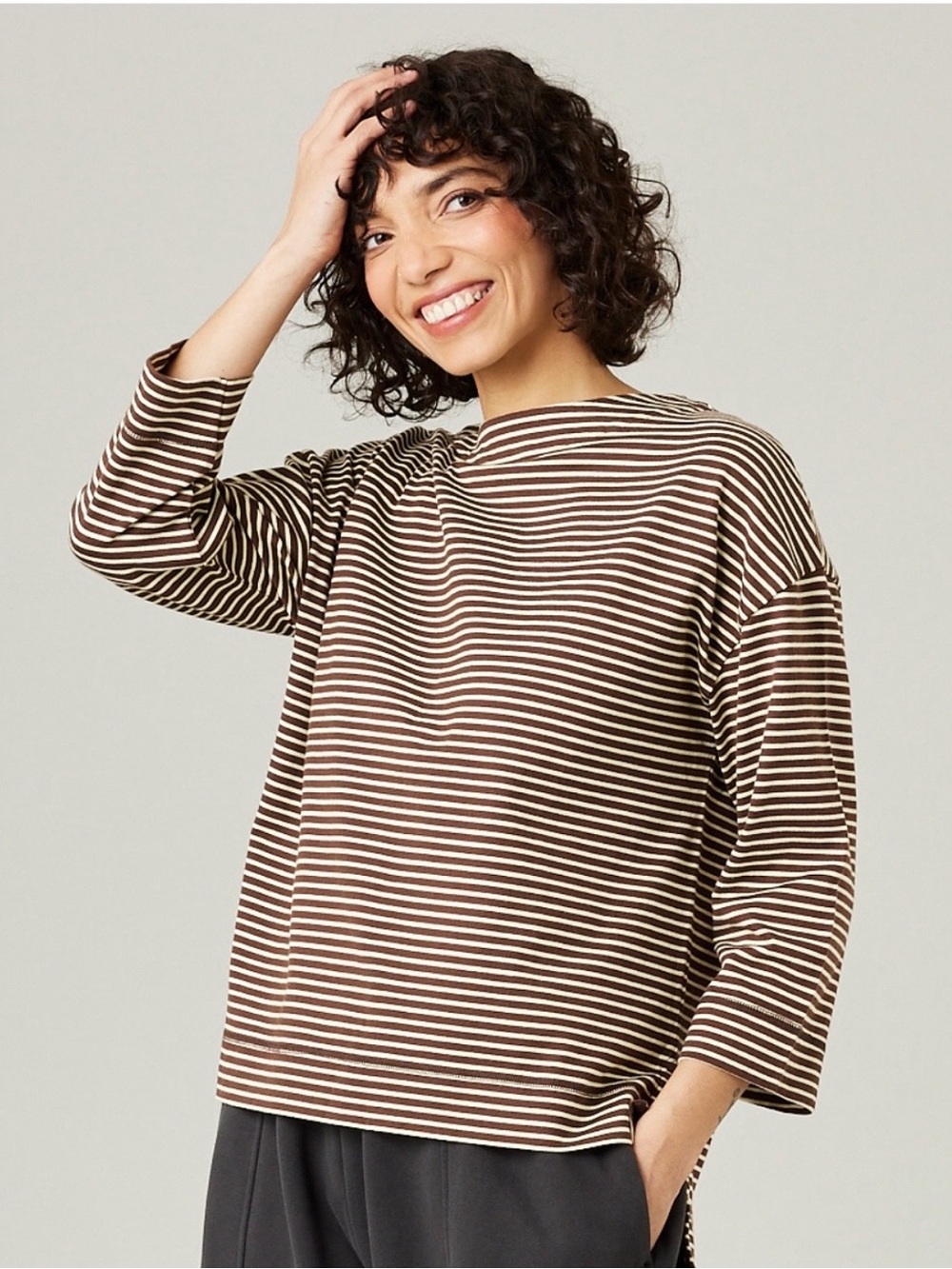 Beyond Nine Breton Top in Brown and Butter Stripe